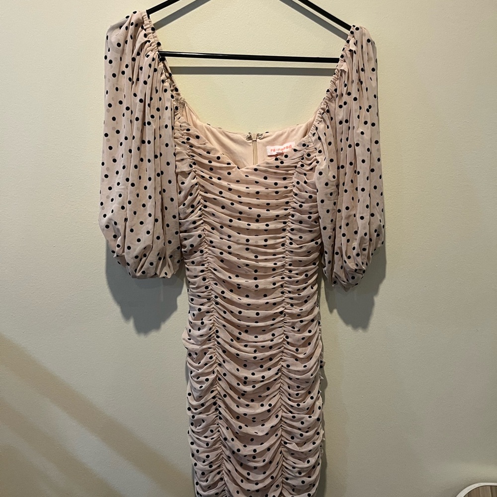 re:named Polka Dot Ruched Body Hugging Dress